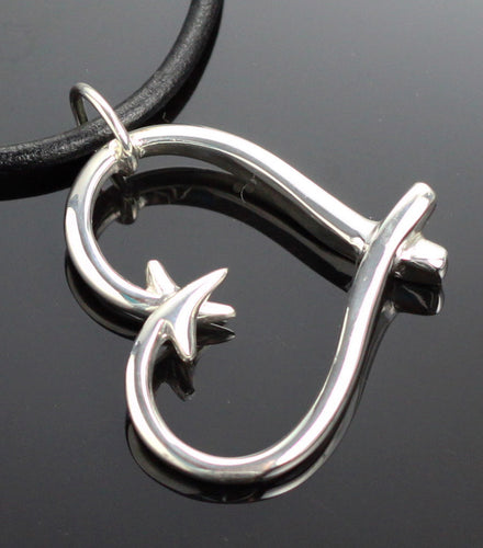 sterling silver heart hook necklace; womens flyfishing jewelry